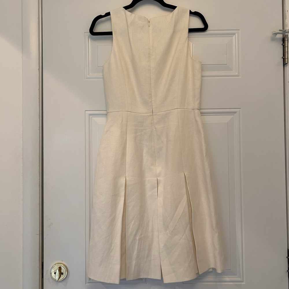 J.Crew 365 Ivory 100% Linen A Line Dress Pleated Sleeveless Work Luxe Minimal 2 - Picture 2 of 10